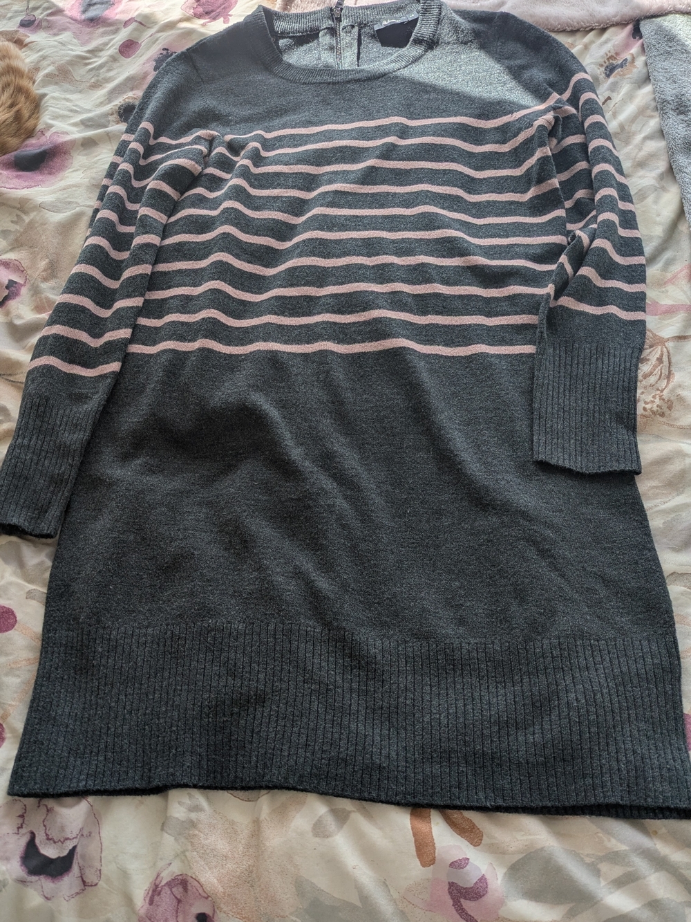 Reitmans Charcoal and Pink Striped Knit Midi Dress